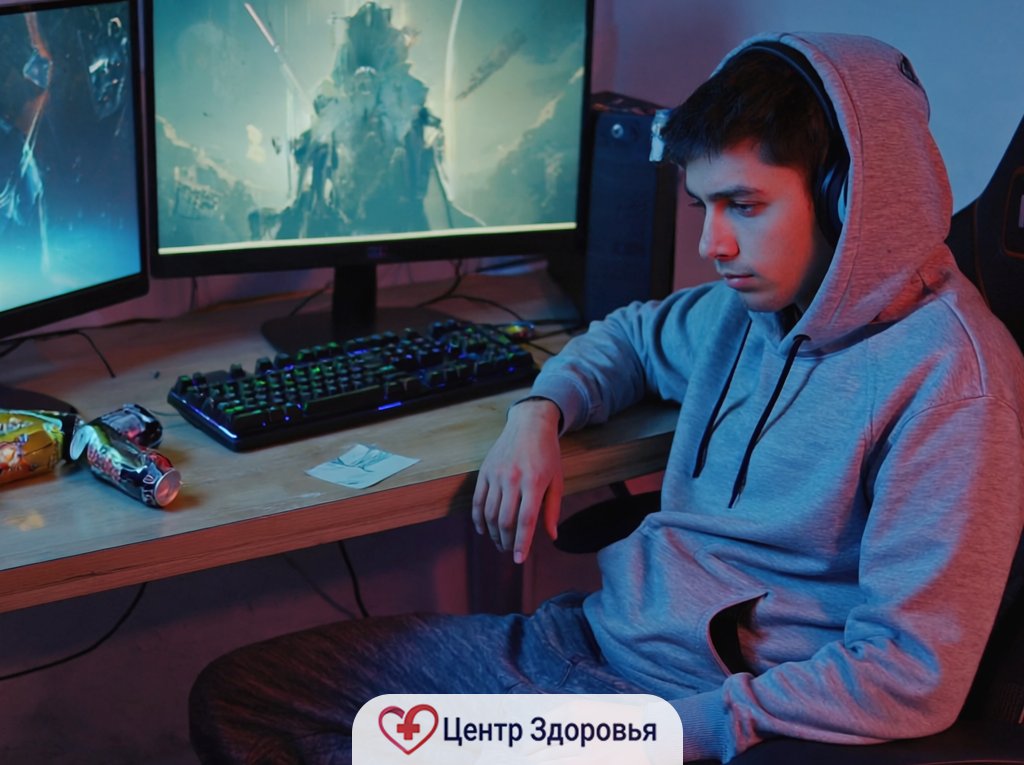 Человек проводит много времени за компьютерными играми